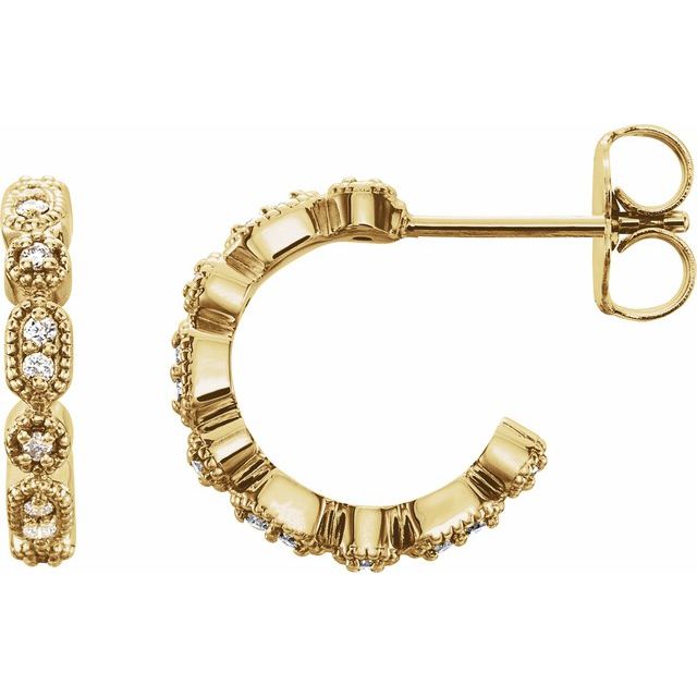 Diamantcreoler i 14 kt gult gull, 0,10 ct totalt, rund sten 1 mm, lengde 13,36 mm, tykkelse 2,2 mm (par) fra Smykke24