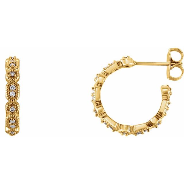 Diamantcreoler i 14 kt gult gull, 0,125 ct totalt, rund sten 1,1 mm, lengde 16,52 mm, tykkelse 2,8 mm (par) fra Smykke24