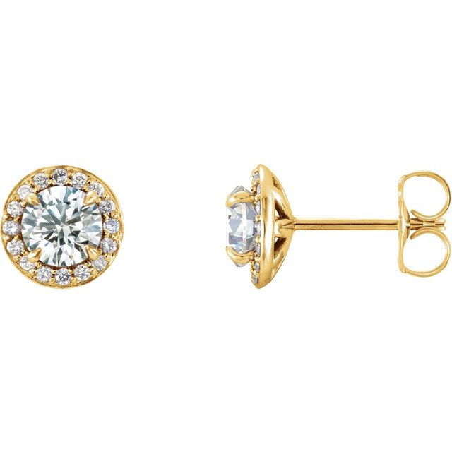 Øredobber i 14 kt gult gull med diamant og hvit safir, 0,125 ct totalt, rund sten 5 mm (par) fra Smykke24
