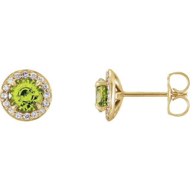 Øredobber i 14 kt gult gull med diamant og peridot, 0,125 ct totalt, rund sten 5 mm (par) fra Smykke24