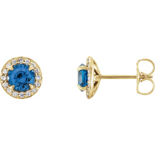 Øredobber i 14 kt gult gull med diamant og blå safir, 0,125 ct totalt, rund sten 5 mm (par) fra Smykke24