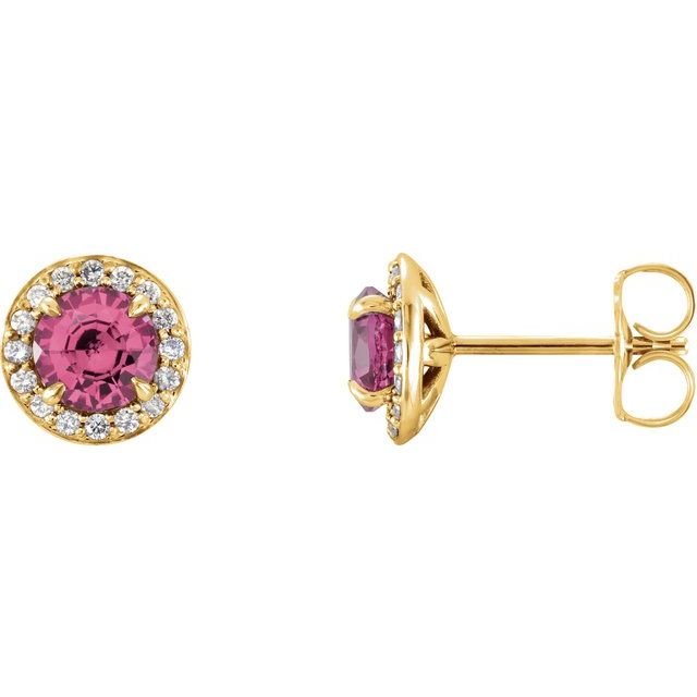 Øredobber i 14 kt gult gull med diamant og rosa turmalin, 0,125 ct totalt, rund sten 5 mm (par) fra Smykke24
