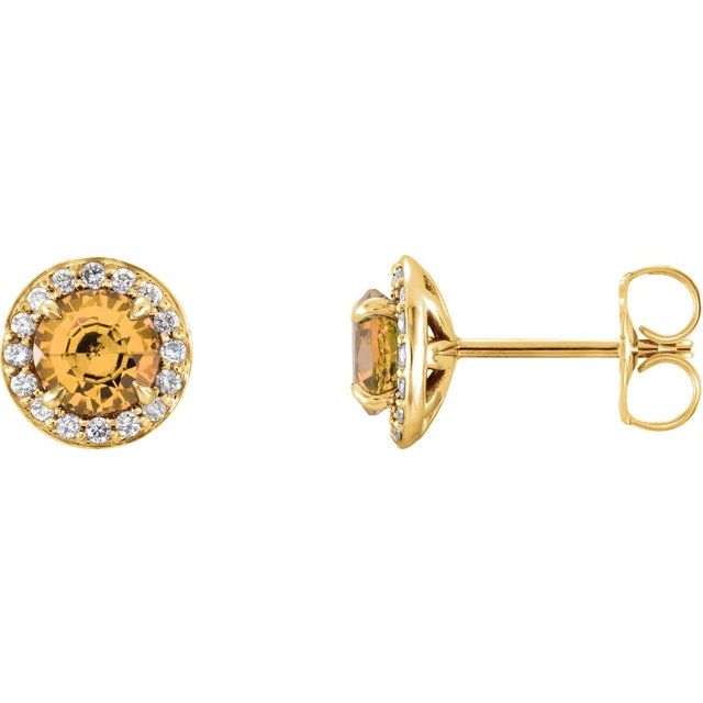 Øredobber i 14 kt gult gull med diamant og citrin, 0,125 ct totalt, rund sten 5 mm (par) fra Smykke24