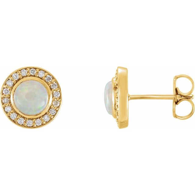 Øredobber i 14 kt gult gull med diamant og opal, 0,17 ct totalt, rund sten 5 mm (par) fra Smykke24