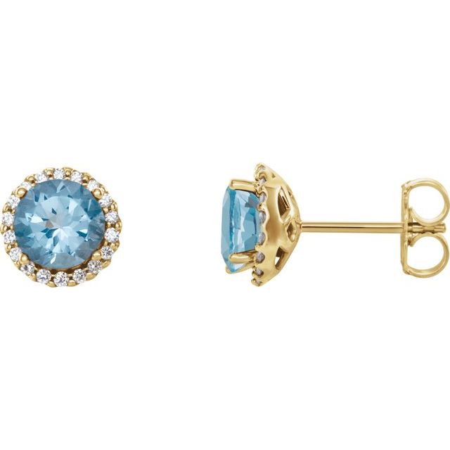 Øredobber i 14 kt gult gull med diamant og akvamarin, 0,125 ct totalt, rund sten 6 mm (par) fra Smykke24