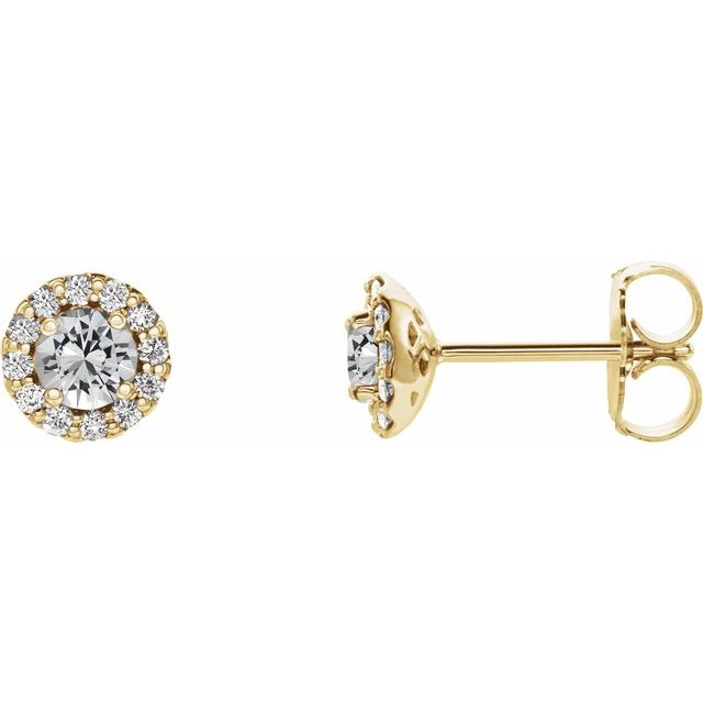 Øredobber i 14 kt gult gull med diamant og hvit safir, 0,125 ct totalt, rund sten 6 mm (par) fra Smykke24