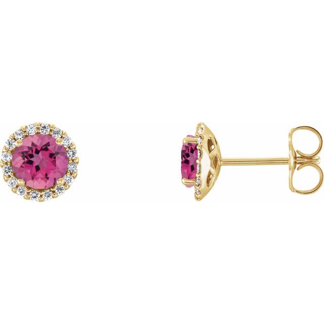Øredobber i 14 kt gult gull med diamant og rosa turmalin, 0,125 ct totalt, rund sten 6 mm (par) fra Smykke24