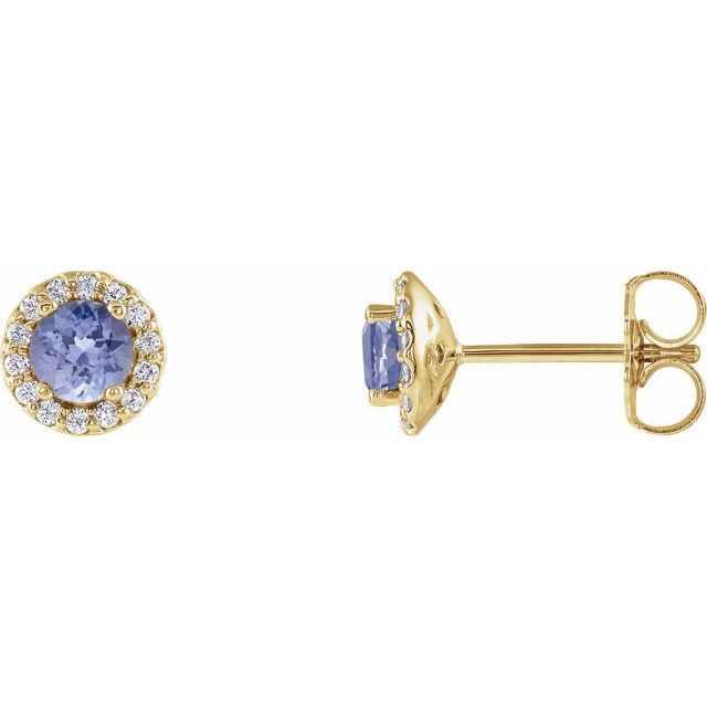 Øredobber i 14 kt gult gull med diamant og tanzanitt, 0,10 ct totalt, rund sten 4 mm (par) fra Smykke24