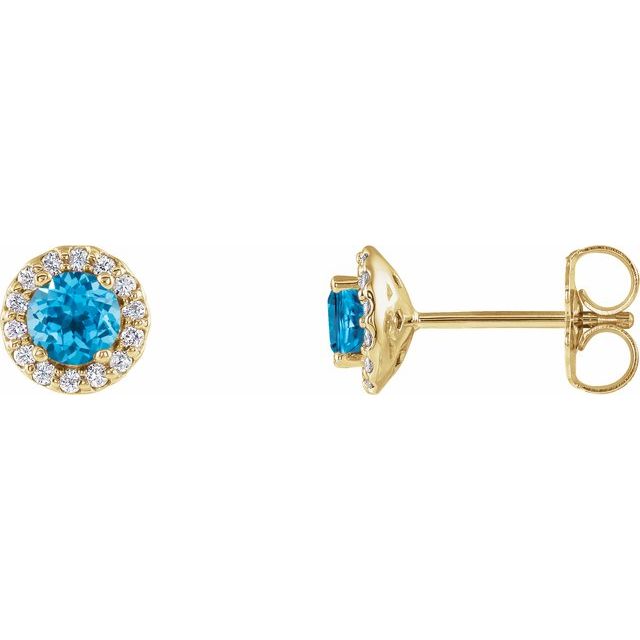 Øredobber i 14 kt gult gull med diamant og topas, 0,10 ct totalt, rund sten 4 mm (par) fra Smykke24