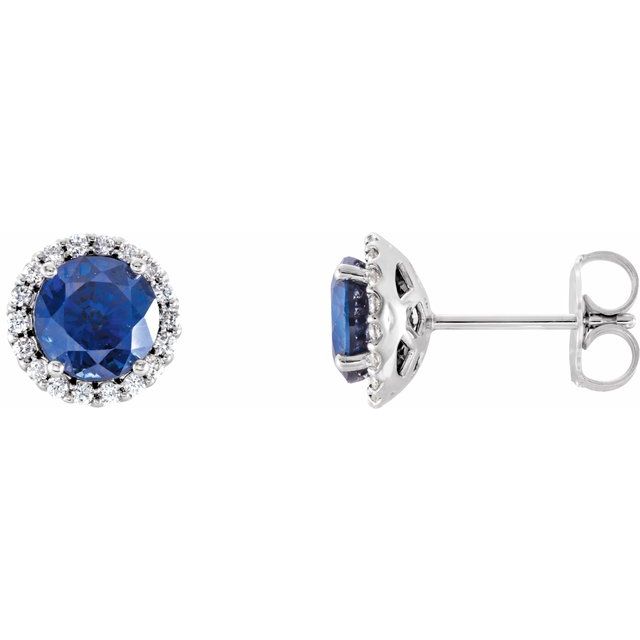 Øredobber i 14 kt gult gull med diamant og labfremstilt blå safir, 0,125 ct totalt, rund sten 5,5 mm (par) fra Smykke24