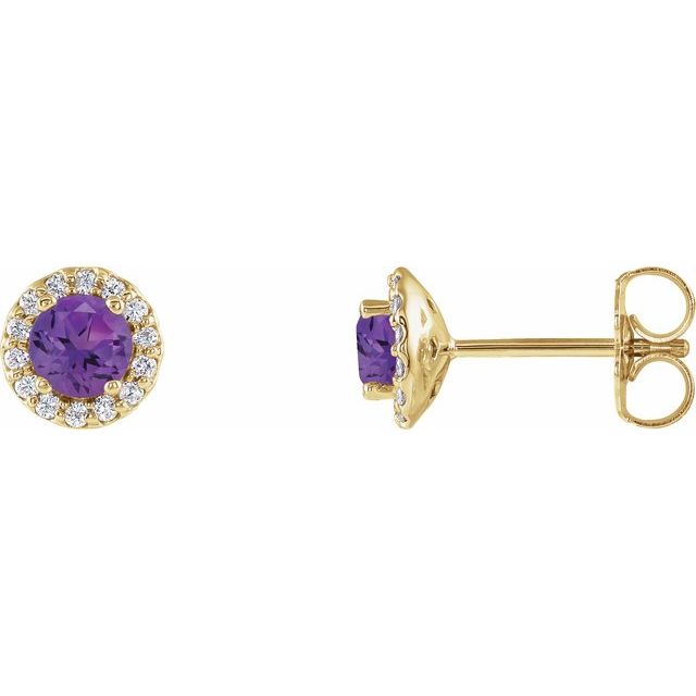 Øredobber i 14 kt gult gull med diamant og ametyst, 0,125 ct totalt, rund sten 5,5 mm (par) fra Smykke24