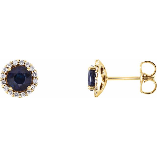 Øredobber i 14 kt gult gull med diamant og blå safir, 0,125 ct totalt, rund sten 5 mm (par) fra Smykke24