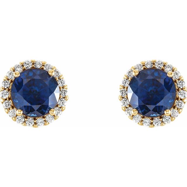 Øredobber i 14 kt gult gull med diamant og blå safir, 0,125 ct totalt, rund sten 6 mm (par) fra Smykke24