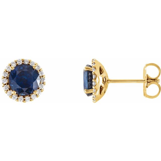 Øredobber i 14 kt gult gull med diamant og blå safir, 0,10 ct totalt, rund sten 3,5 mm (par) fra Smykke24