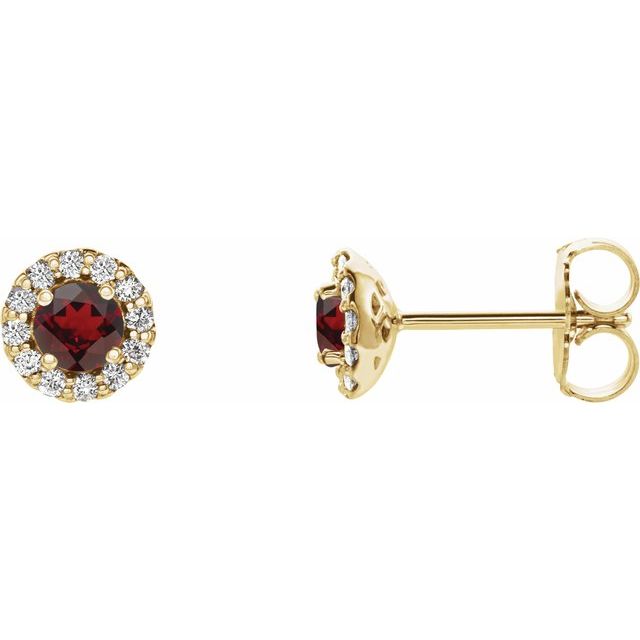 Øredobber i 14 kt gult gull med diamant og granat, 0,10 ct totalt, rund sten 3 mm (par) fra Smykke24