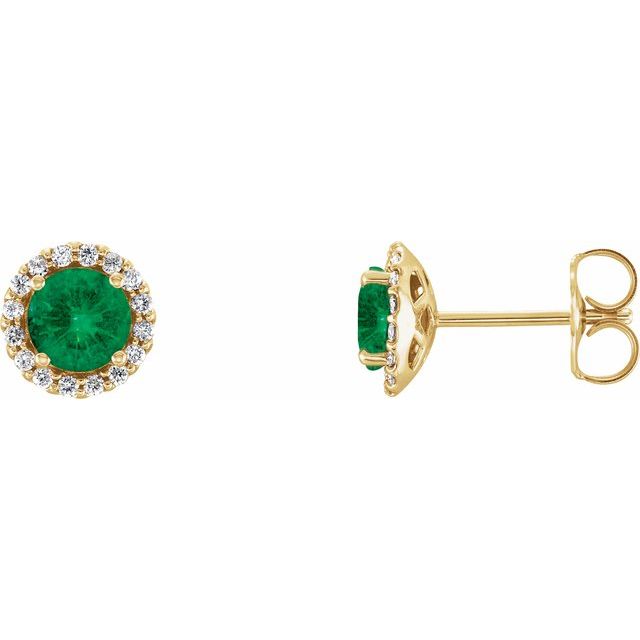 Øredobber i 14 kt gult gull med diamant og smaragd, 0,10 ct totalt, rund sten 3 mm (par) fra Smykke24
