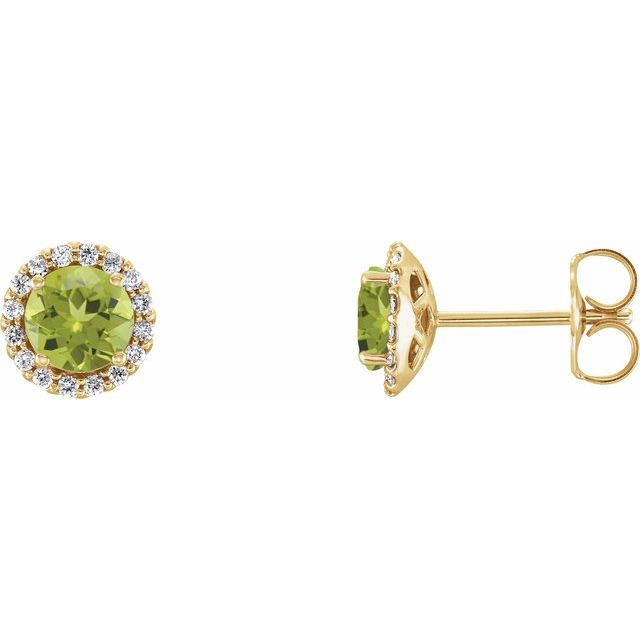 Øredobber i 14 kt gult gull med diamant og peridot, 0,10 ct totalt, rund sten 3 mm (par) fra Smykke24