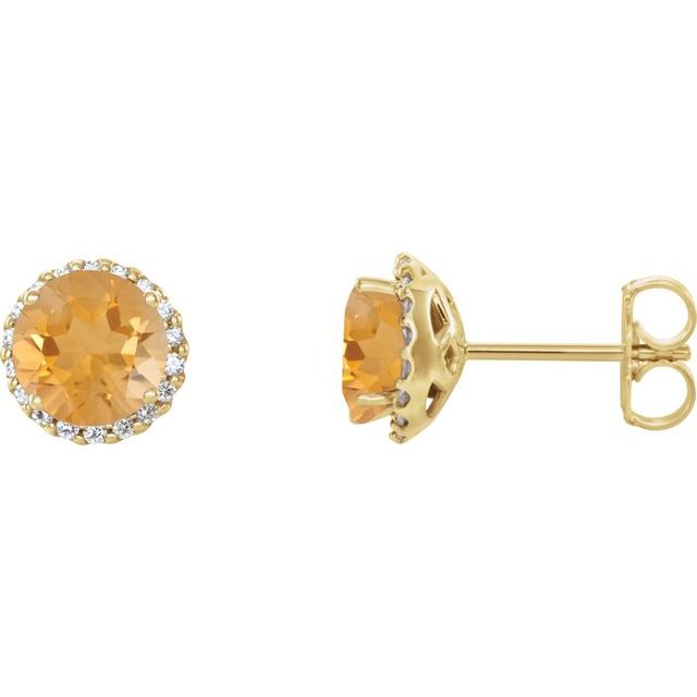 Øredobber i 14 kt gult gull med diamant og citrin, 0,10 ct totalt, rund sten 3 mm (par) fra Smykke24