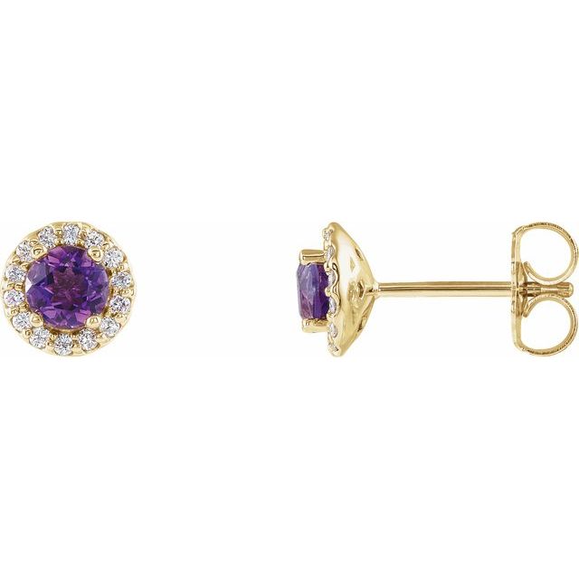 Øredobber i 14 kt gult gull med diamant og ametyst, 0,10 ct totalt, rund sten 4 mm (par) fra Smykke24