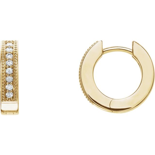 Diamantcreoler i 14 kt gult gull, 0,125 ct totalt, rund sten 1,3 mm, lengde 12,56 mm, tykkelse 3,35 mm (par) fra Smykke24