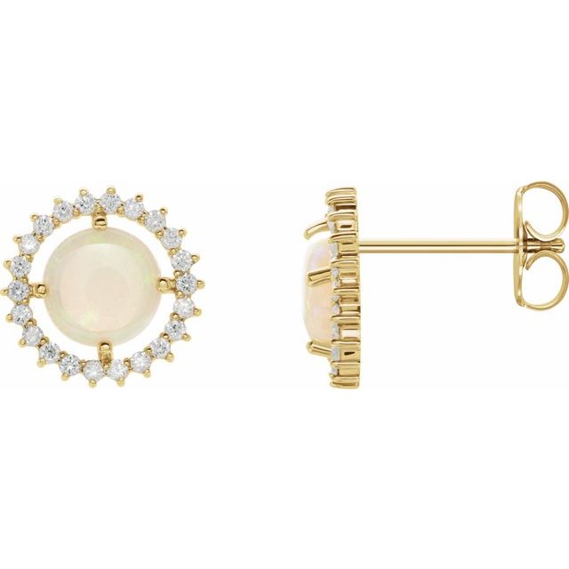 Øredobber i 14 kt gult gull med diamant og opal, 0,20 ct totalt, rund sten 6 mm (par) fra Smykke24