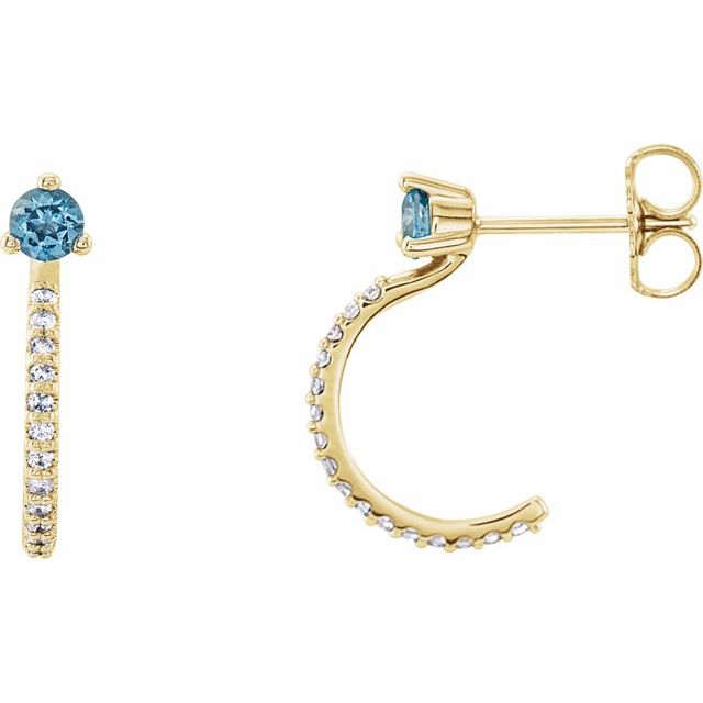 Creoler i 14 kt gult gull med diamant og akvamarin, 0,125 ct totalt, rund sten 3 mm (par) fra Smykke24