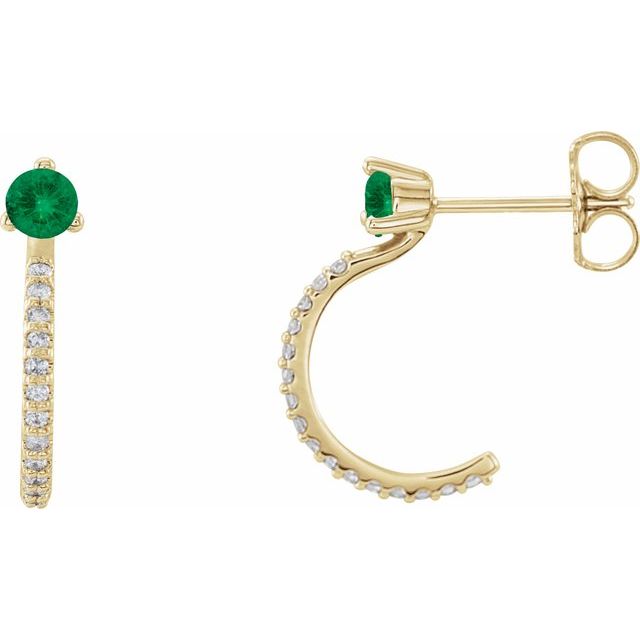 Creoler i 14 kt gult gull med diamant og smaragd, 0,125 ct totalt, rund sten 3 mm (par) fra Smykke24