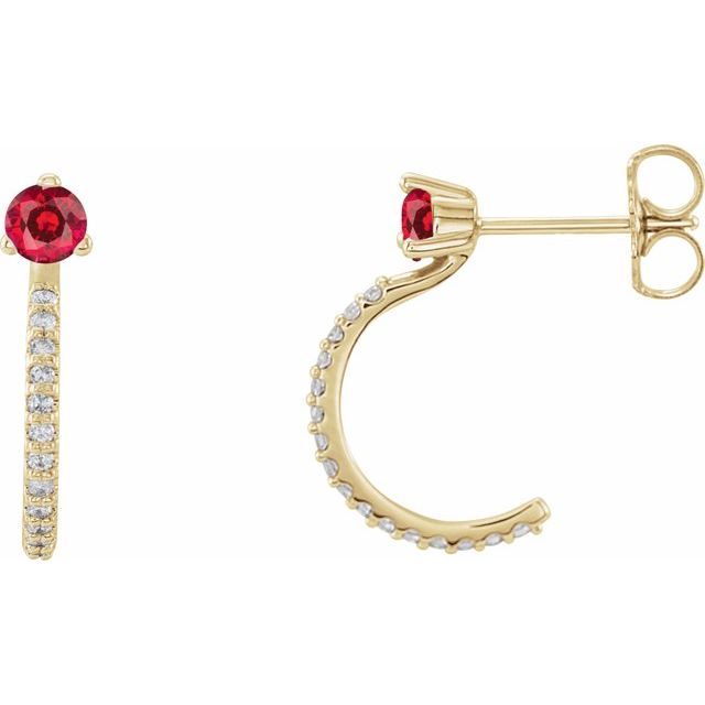 Creoler i 14 kt gult gull med diamant og rubin, 0,125 ct totalt, rund sten 3 mm (par) fra Smykke24