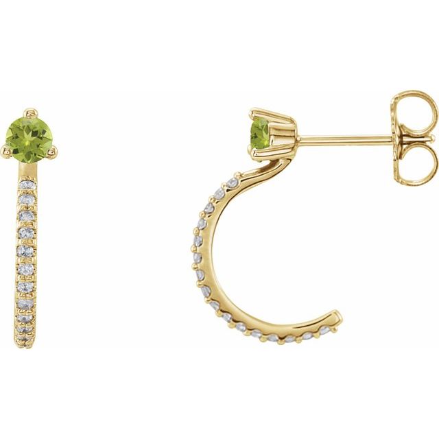 Creoler i 14 kt gult gull med diamant og peridot, 0,125 ct totalt, rund sten 3 mm (par) fra Smykke24