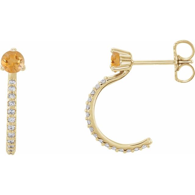 Creoler i 14 kt gult gull med diamant og citrin, 0,125 ct totalt, rund sten 3 mm (par) fra Smykke24