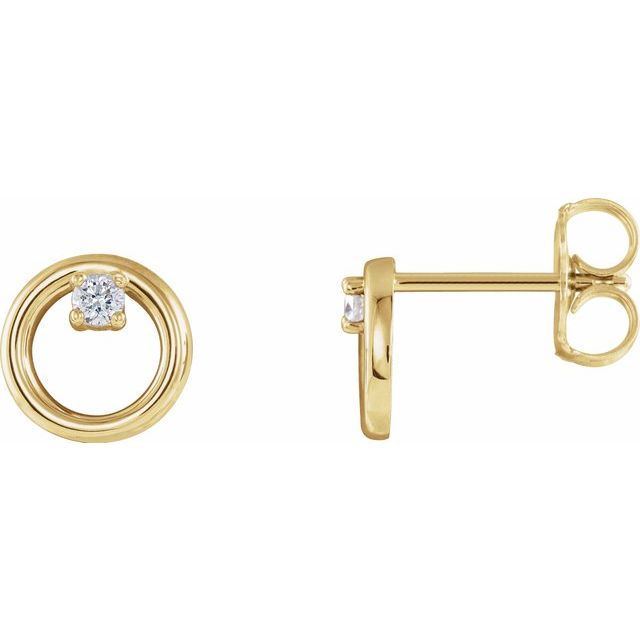 Sirkeløredobber med stift i 14 kt gult gull med diamant, 0,06 ct totalt, rund sten 2 mm (par) fra Smykke24