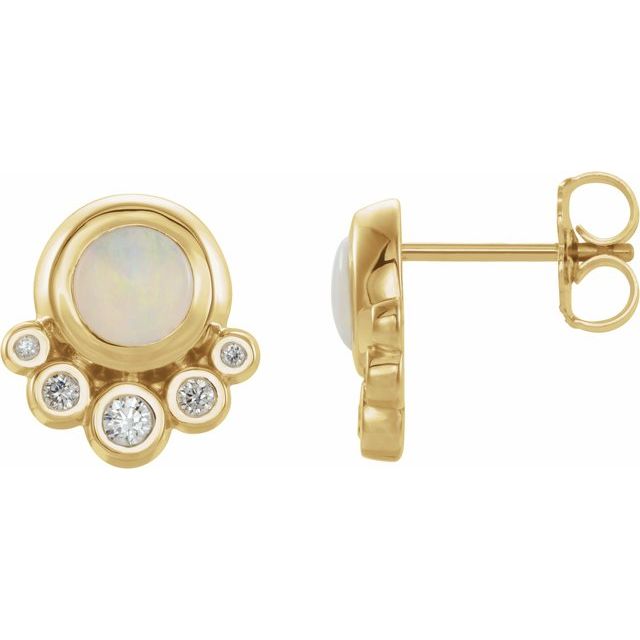 Øredobber i 14 kt gult gull med diamant og opal, 0,125 ct totalt, rund sten 5 mm (par) fra Smykke24