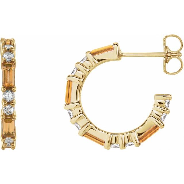 Creoler i 14 kt gult gull med diamant og citrin, 0,50 ct totalt, sten 4 × 2 mm (par) fra Smykke24
