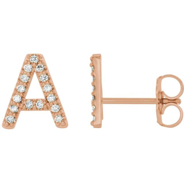 Bokstavøredobber «A» i 14 kt roségull med diamant, 0,125 ct totalt (par) fra Smykke24