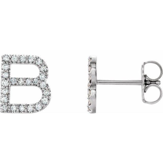 Bokstavøredobber «B» i 14 kt hvitt gull med diamant, 0,20 ct totalt (par) fra Smykke24