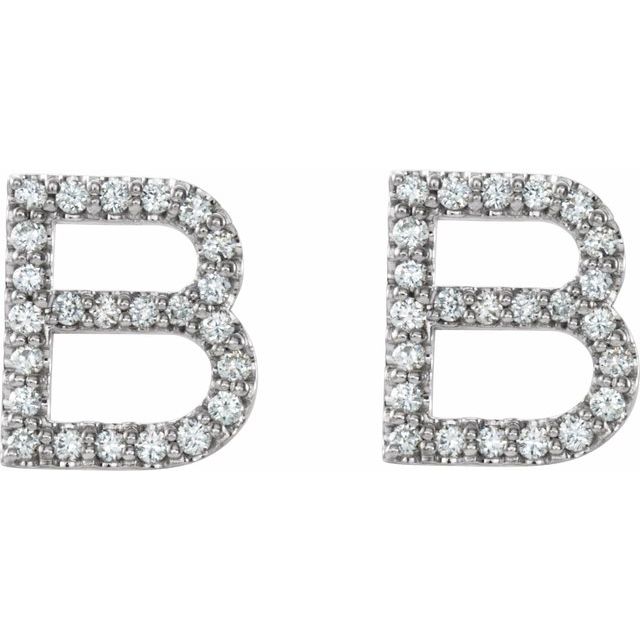 Bokstavøredobber «B» i 14 kt hvitt gull med diamant, 0,20 ct totalt (par) fra Smykke24
