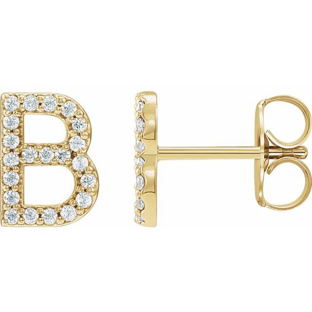Bokstavøredobber «B» i 14 kt gult gull med diamant, 0,20 ct totalt (par) fra Smykke24