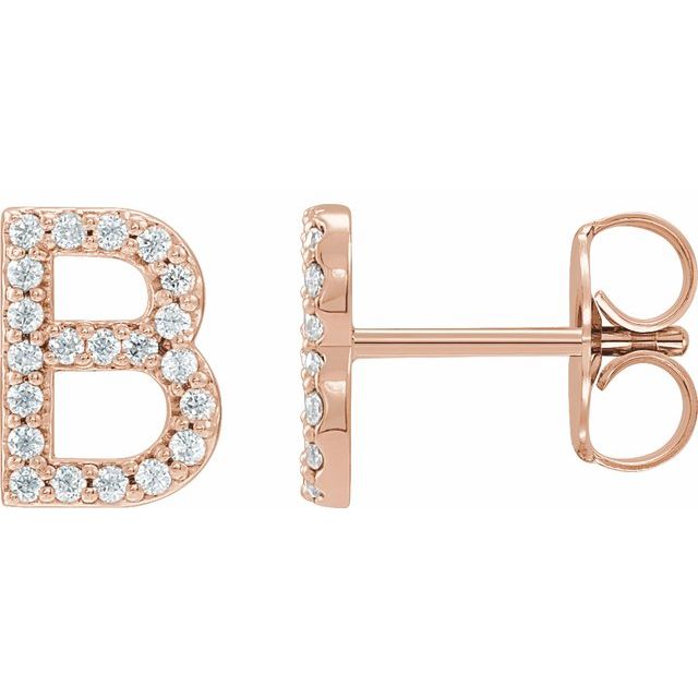 Bokstavøredobber «B» i 14 kt roségull med diamant, 0,20 ct totalt (par) fra Smykke24