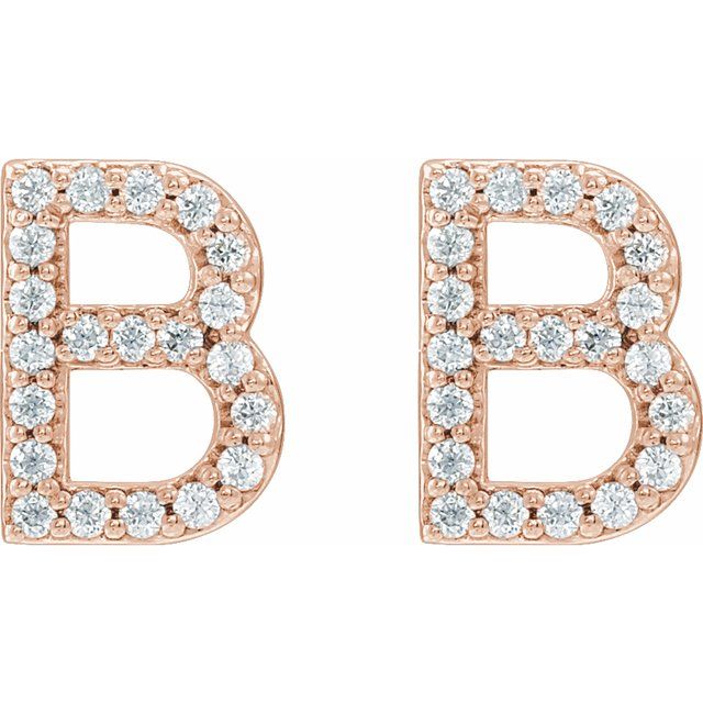Bokstavøredobber «B» i 14 kt roségull med diamant, 0,20 ct totalt (par) fra Smykke24
