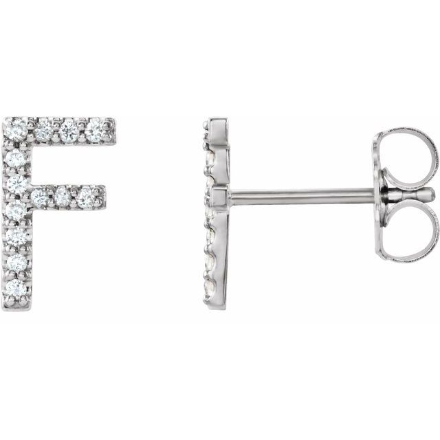 Bokstavøredobber «F» i 14 kt hvitt gull med diamant, 0,08 ct totalt (par) fra Smykke24