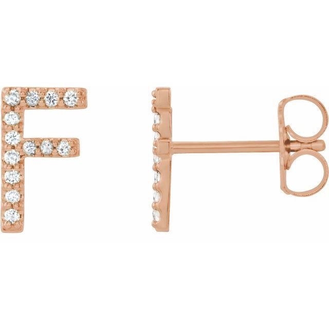 Bokstavøredobber «F» i 14 kt roségull med diamant, 0,08 ct totalt (par) fra Smykke24