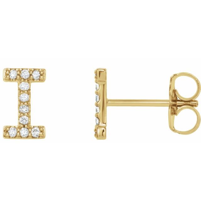 Bokstavøredobber «I» i 14 kt gult gull med diamant, 0,08 ct totalt (par) fra Smykke24