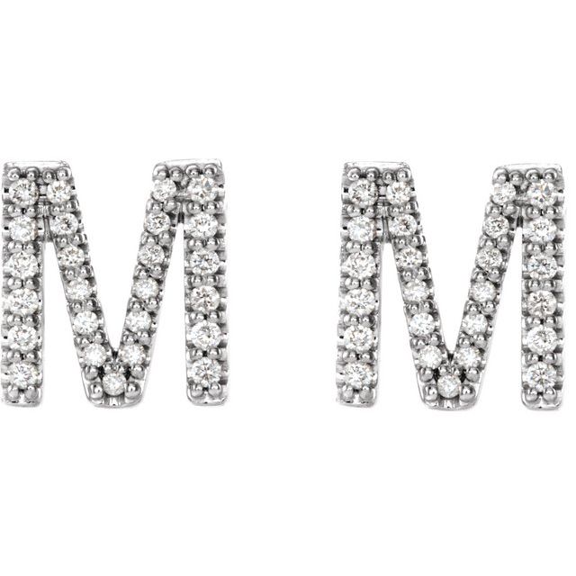 Bokstavøredobber «M» i 14 kt hvitt gull med diamant, 0,20 ct totalt (par) fra Smykke24