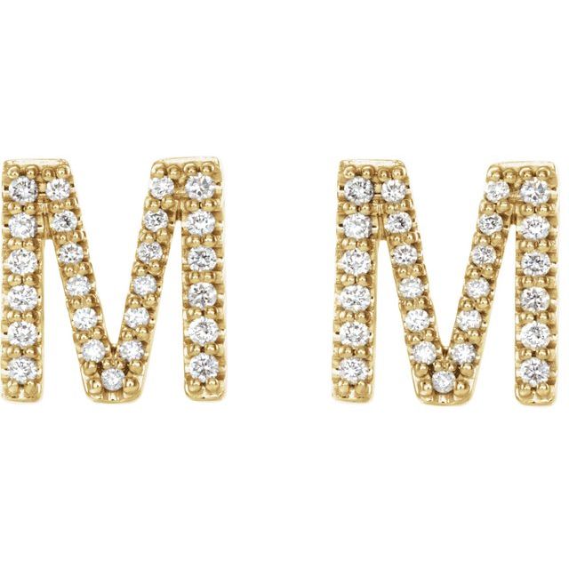 Bokstavøredobber «M» i 14 kt gult gull med diamant, 0,20 ct totalt (par) fra Smykke24