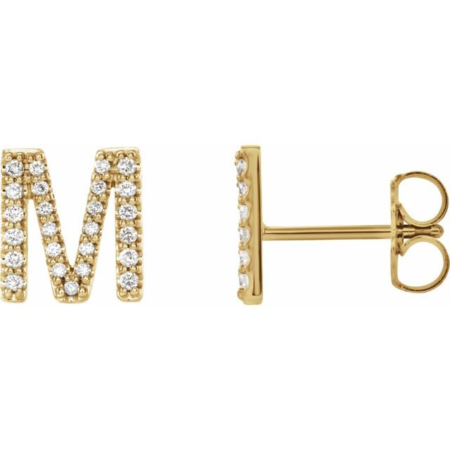 Bokstavøredobber «M» i 14 kt gult gull med diamant, 0,20 ct totalt (par) fra Smykke24