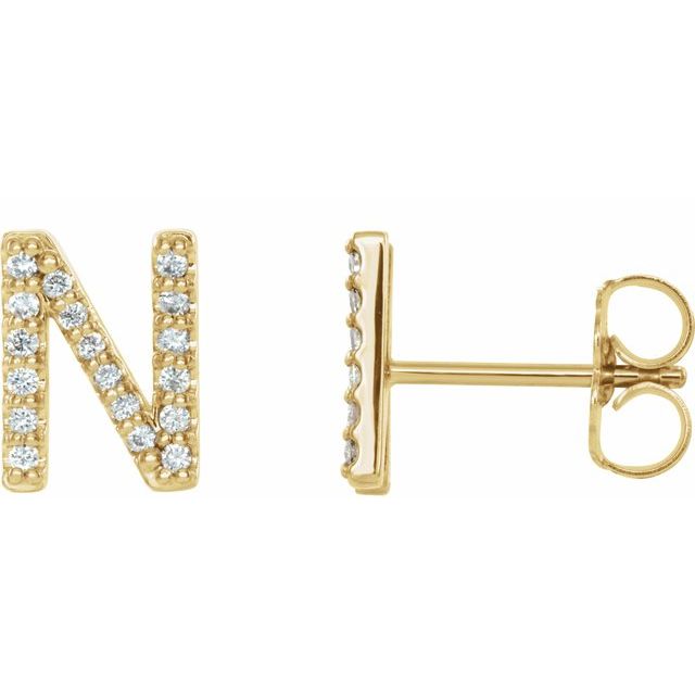 Bokstavøredobber «N» i 14 kt gult gull med diamant, 0,125 ct totalt (par) fra Smykke24