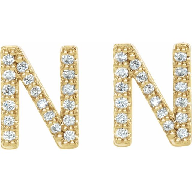 Bokstavøredobber «N» i 14 kt gult gull med diamant, 0,125 ct totalt (par) fra Smykke24