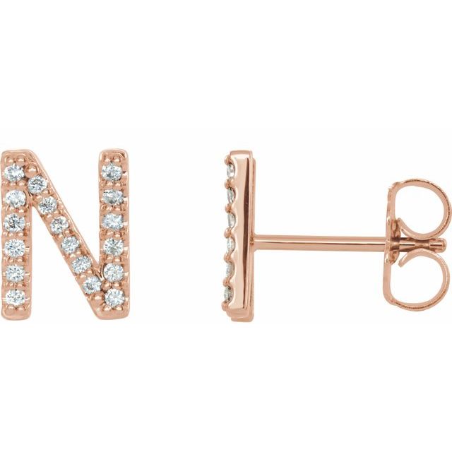 Bokstavøredobber «N» i 14 kt roségull med diamant, 0,125 ct totalt (par) fra Smykke24