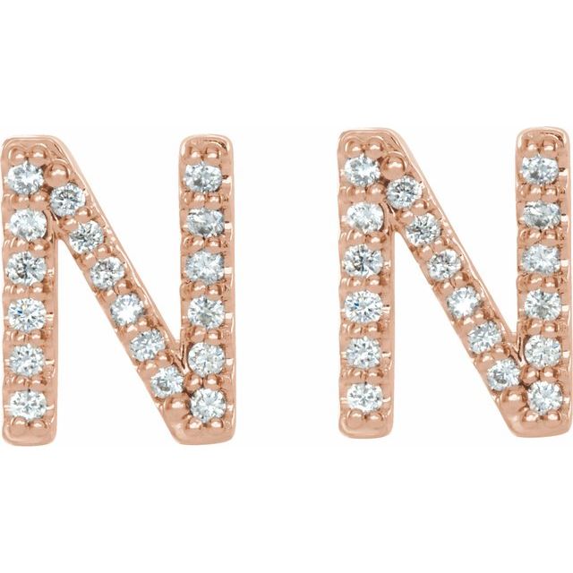 Bokstavøredobber «N» i 14 kt roségull med diamant, 0,125 ct totalt (par) fra Smykke24