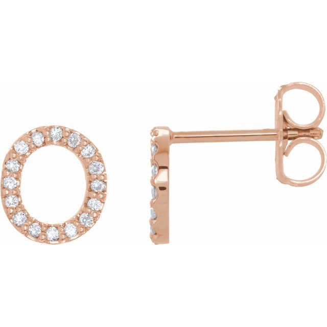 Bokstavøredobber «O» i 14 kt roségull med diamant, 0,125 ct totalt (par) fra Smykke24